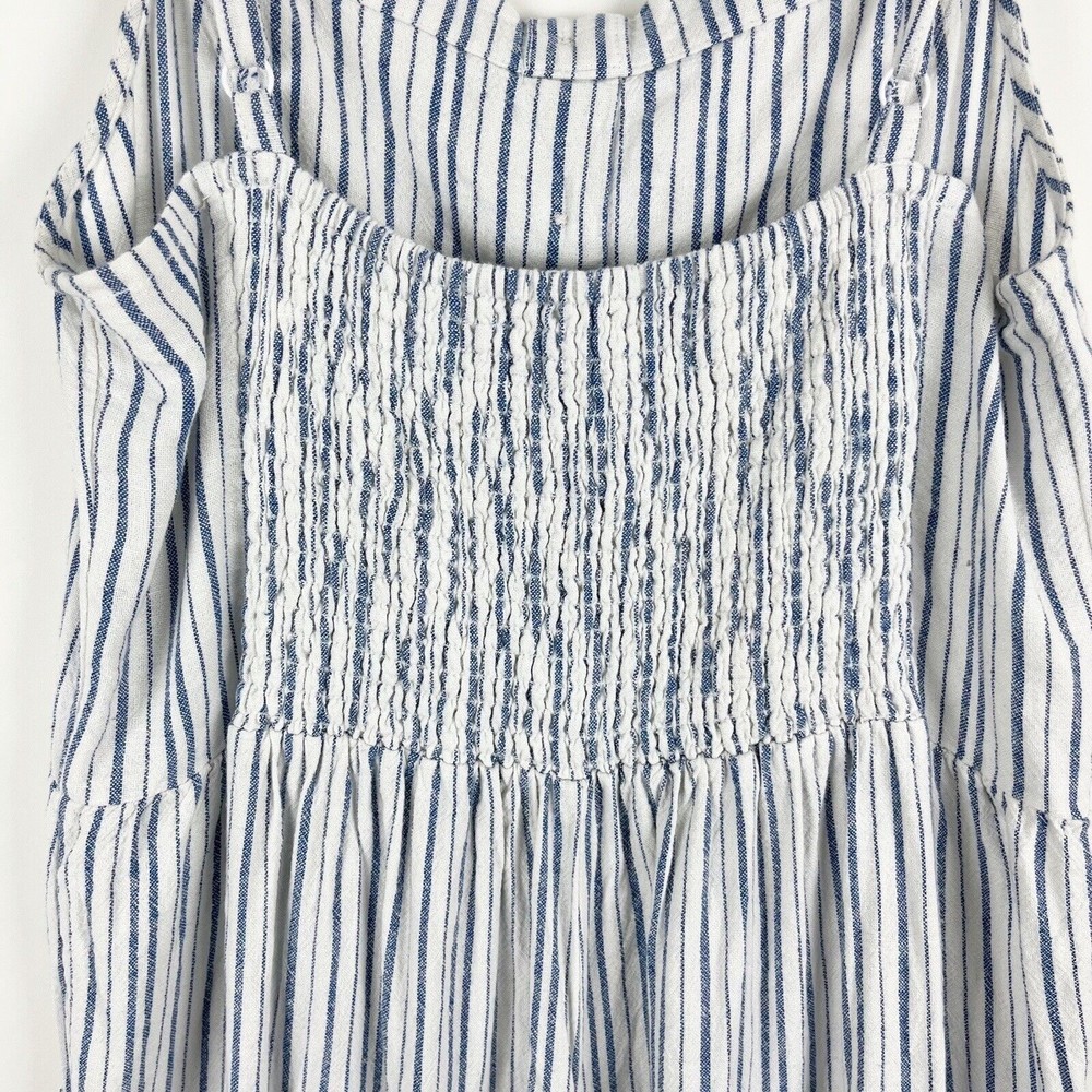 Old Navy Linen Cropped Jumpsuit Smocked Back Blue Stripe Boho Lagenlook - Picture 8 of 16